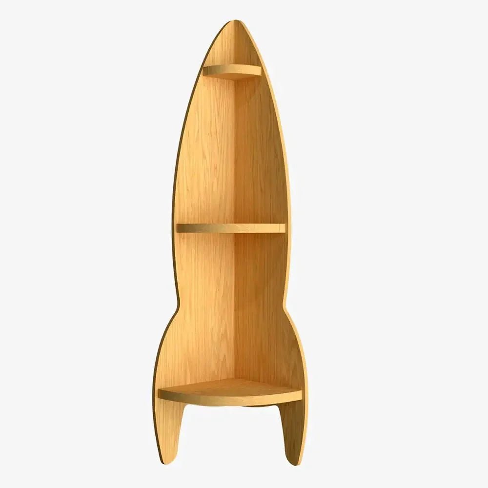 Rocket Shape Wood Corner Wall Shelf / Book Shelf,Oak Finish - All India Decor