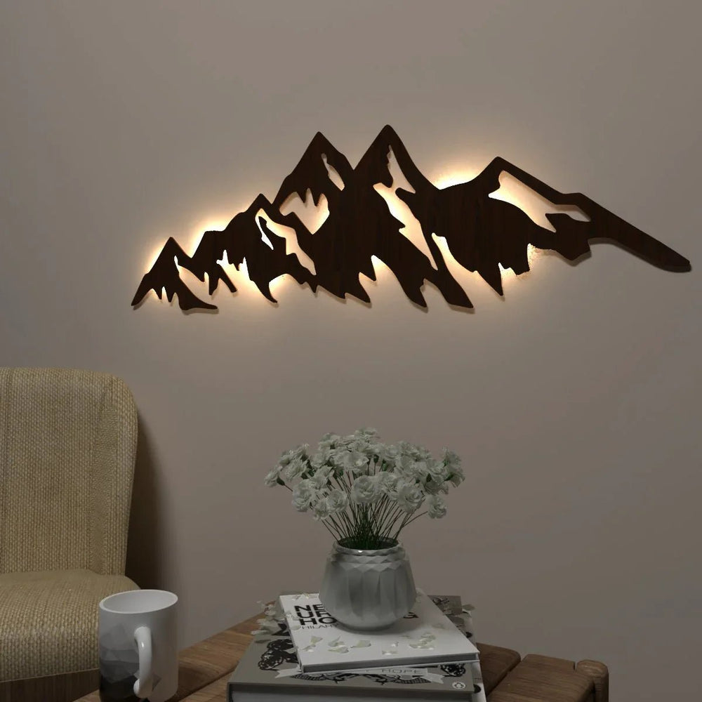 Himalayan Mountain Backlit Wall Art / Night Light, Walnut Finish - All India Decor