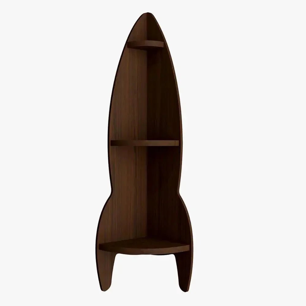 Rocket Shape Wood Corner Wall Shelf / Book Shelf,Walnut Finish - All India Decor