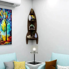 Rocket Shape Wood Corner Wall Shelf Large Size / Book Shelf,Walnut Finish - All India Decor