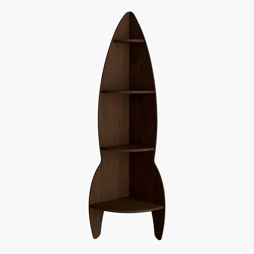 Rocket Shape Wood Corner Wall Shelf Large Size / Book Shelf,Walnut Finish - All India Decor