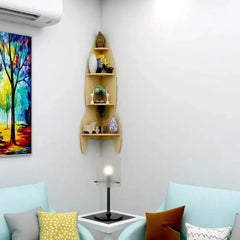 Rocket Shape Wood Corner Wall Shelf Large Size/ Book Shelf,Oak Finish - All India Decor