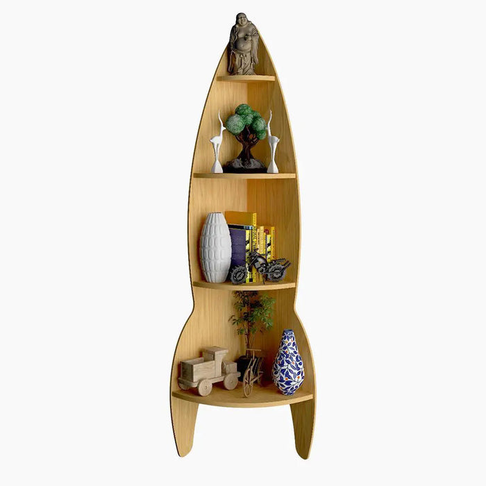 Rocket Shape Wood Corner Wall Shelf Large Size/ Book Shelf,Oak Finish