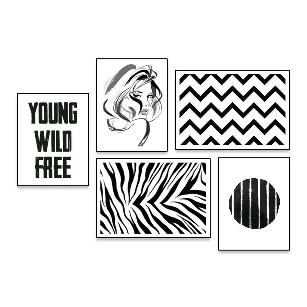Young Wild Free Monochrome Frame Set of 5 - All India Decor