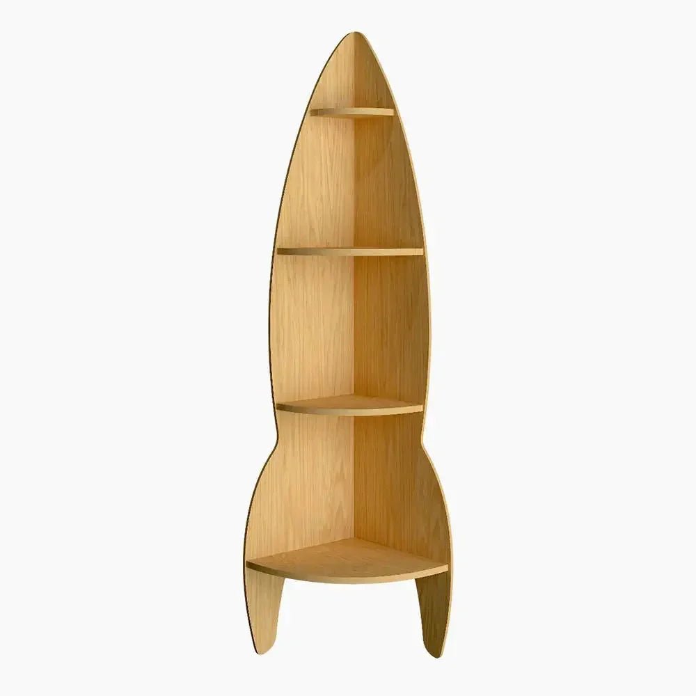 Rocket Shape Wood Corner Wall Shelf Large Size/ Book Shelf,Oak Finish - All India Decor