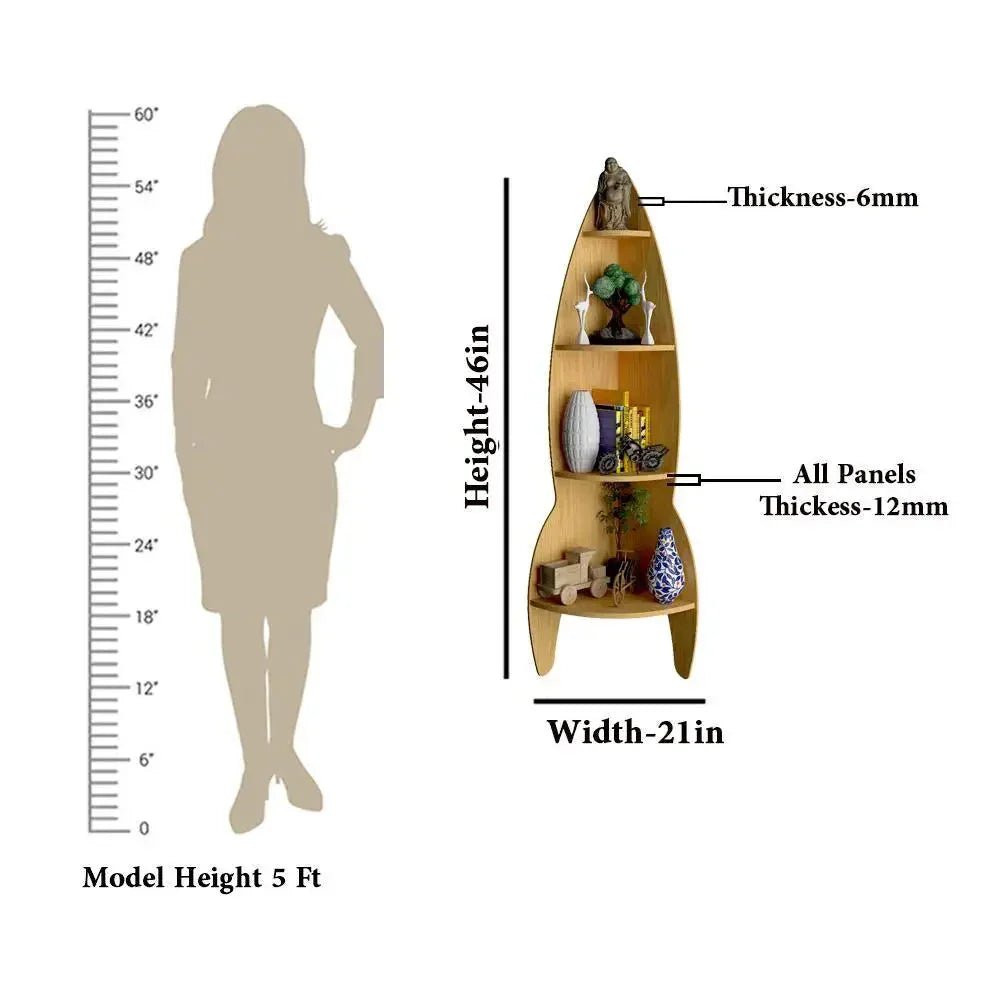 Rocket Shape Wood Corner Wall Shelf Large Size/ Book Shelf,Oak Finish - All India Decor