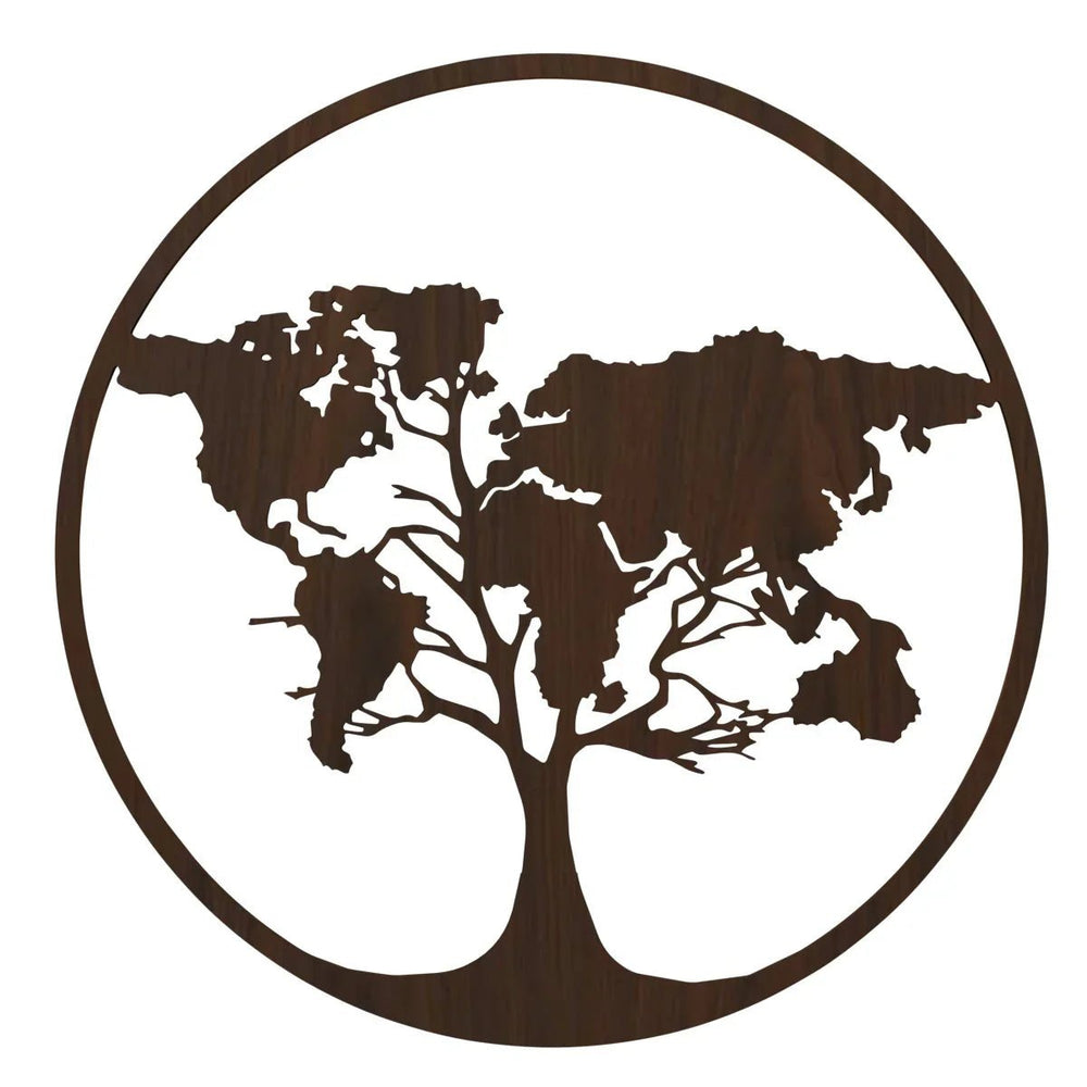 The World Map Tree Backlit Wall Art/ Night Light, Walnut Finish - All India Decor