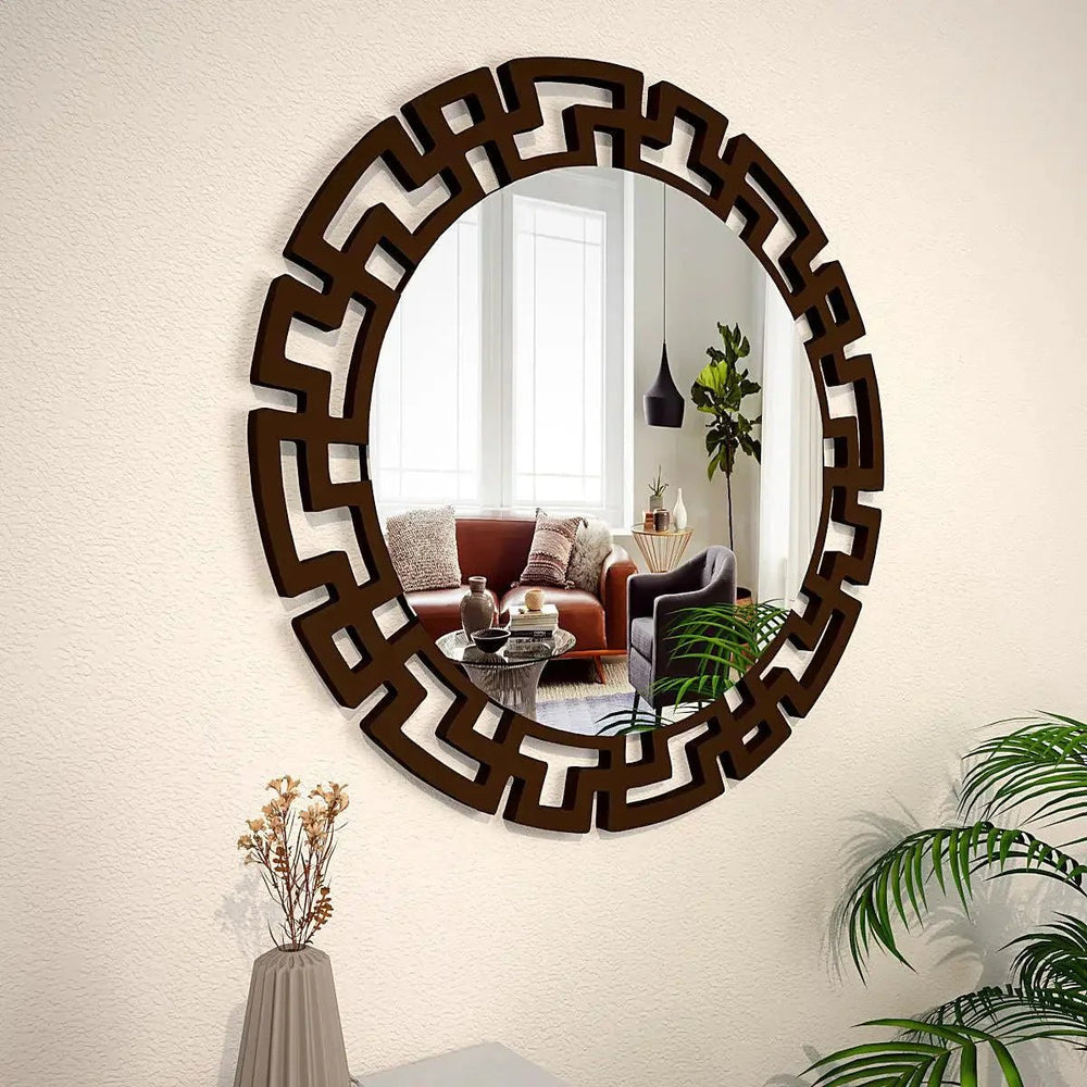 Modern Decorative Brown Round Vanity Mirror - All India Decor