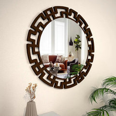 Modern Decorative Brown Round Vanity Mirror - All India Decor