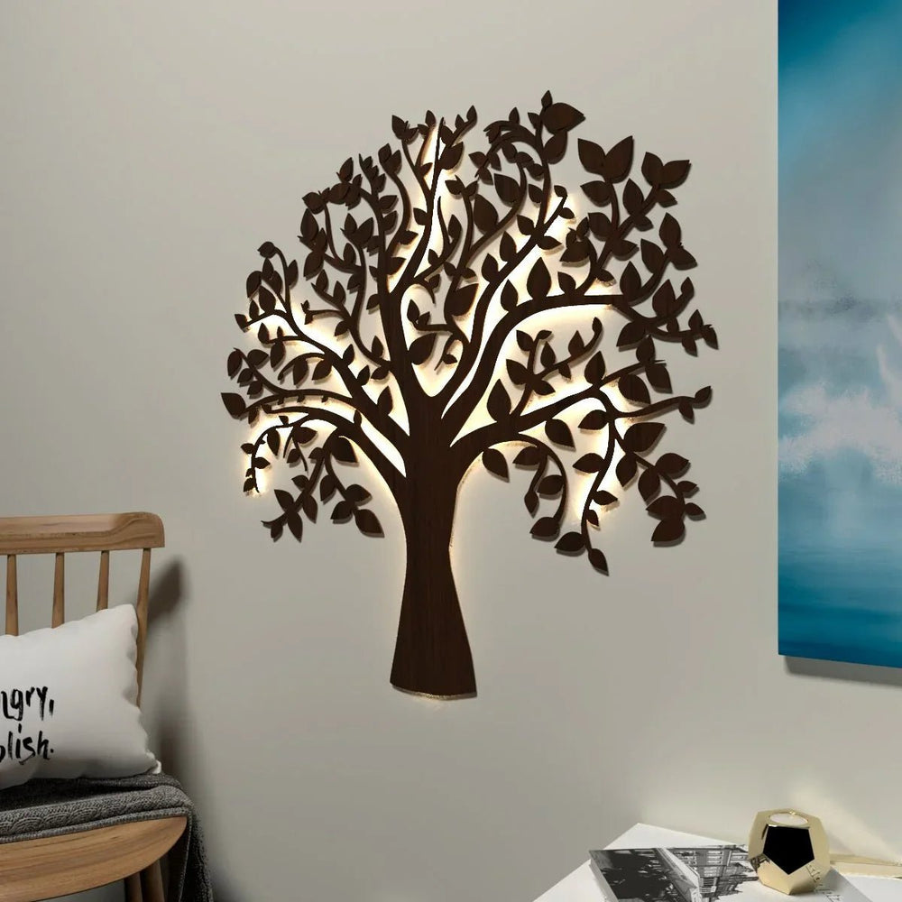 Glowing Tree Backlit wall Art / Night Light, Walnut Finish - All India Decor