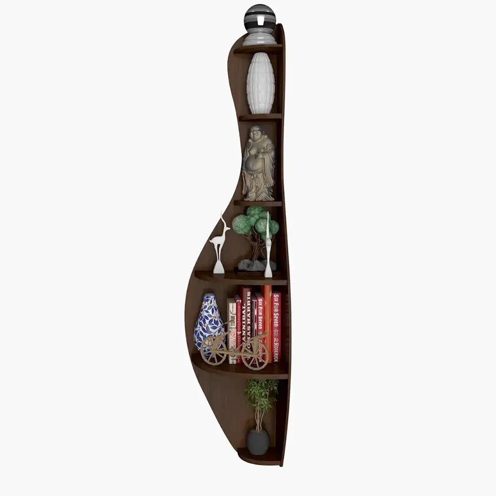 Bowling Shape Wood Corner Wall Shelf Large Size / Book Shelf,Walnut Finish - All India Decor
