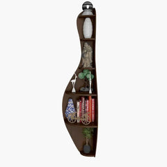 Bowling Shape Wood Corner Wall Shelf Large Size / Book Shelf,Walnut Finish - All India Decor