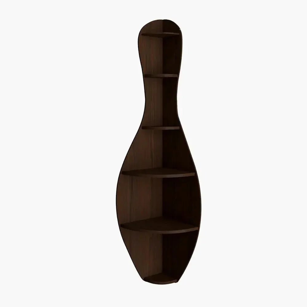 Bowling Shape Wood Corner Wall Shelf Large Size / Book Shelf,Walnut Finish - All India Decor