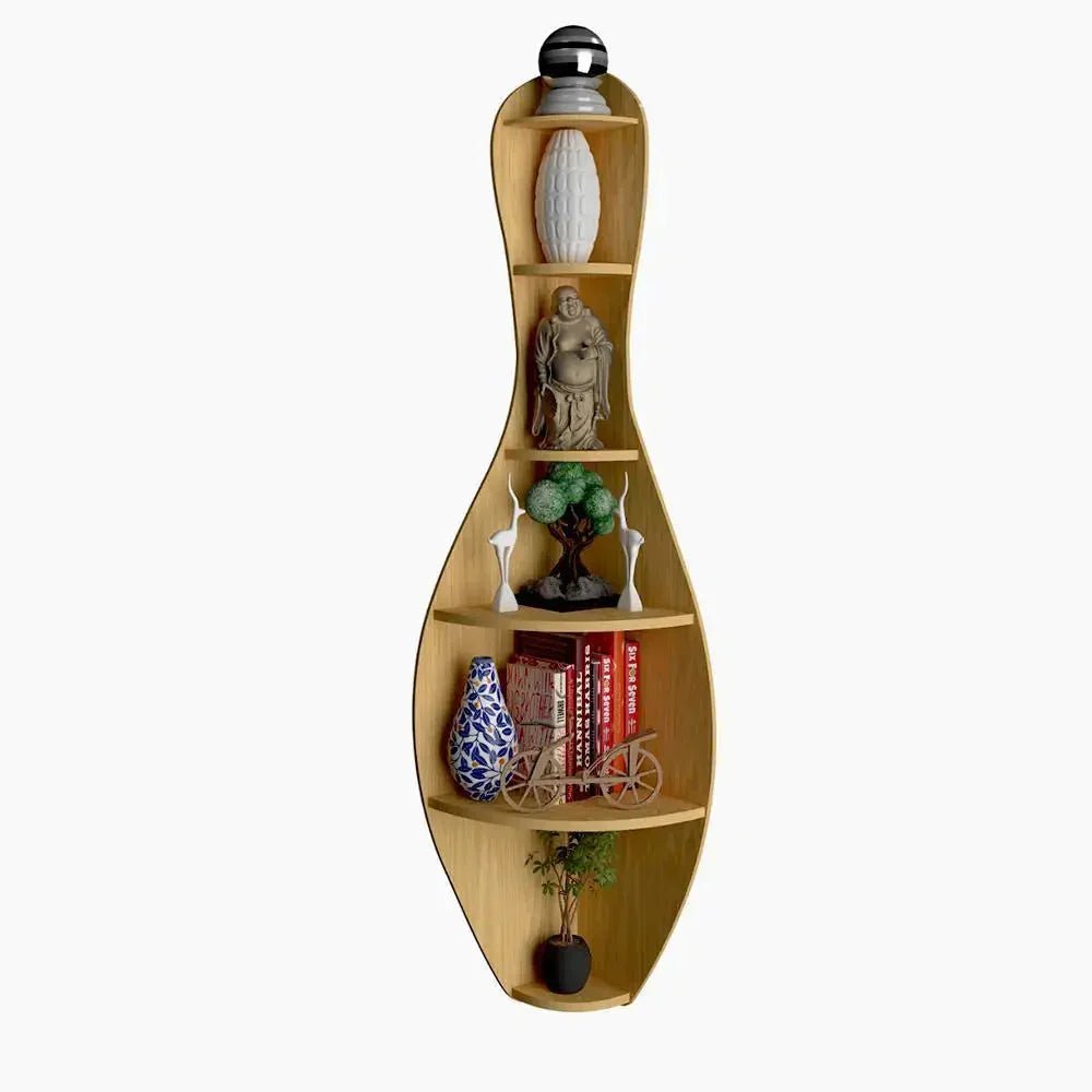 Bowling Shape Wood Corner Wall Shelf Large Size/ Book Shelf,Oak Finish - All India Decor