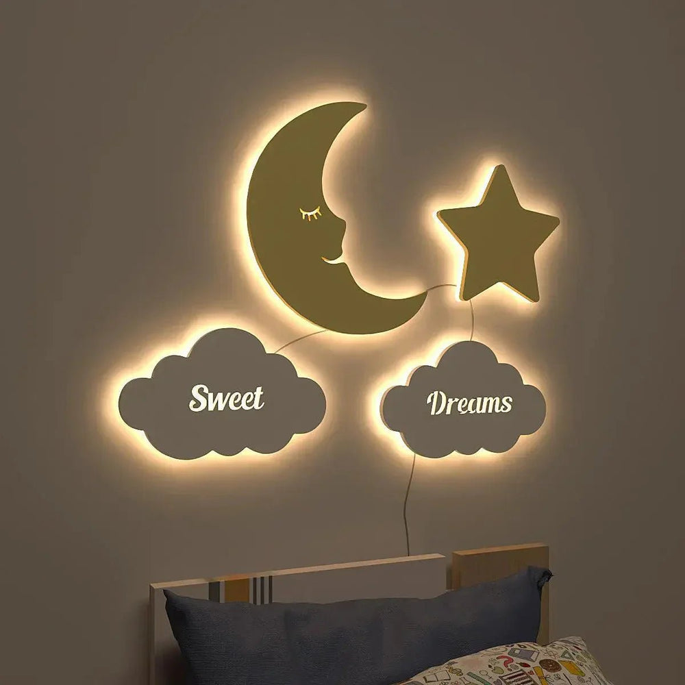 Sweet Dreams Moon & Star Backlit Wooden Wall Décor - All India Decor