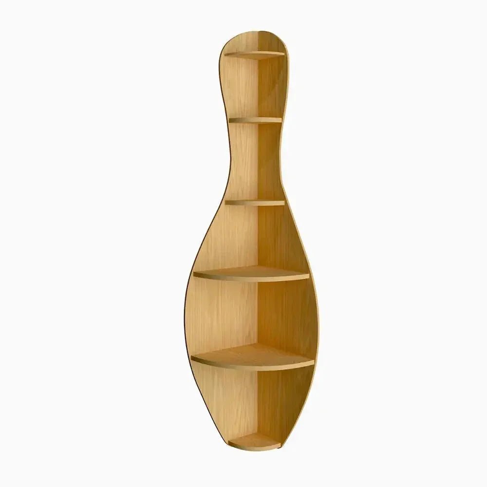 Bowling Shape Wood Corner Wall Shelf Large Size/ Book Shelf,Oak Finish - All India Decor