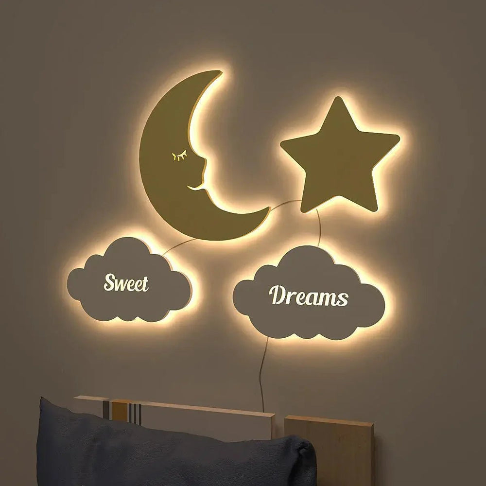 Sweet Dreams Moon & Star Backlit Wooden Wall Décor - All India Decor