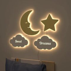 Sweet Dreams Moon & Star Backlit Wooden Wall Décor - All India Decor