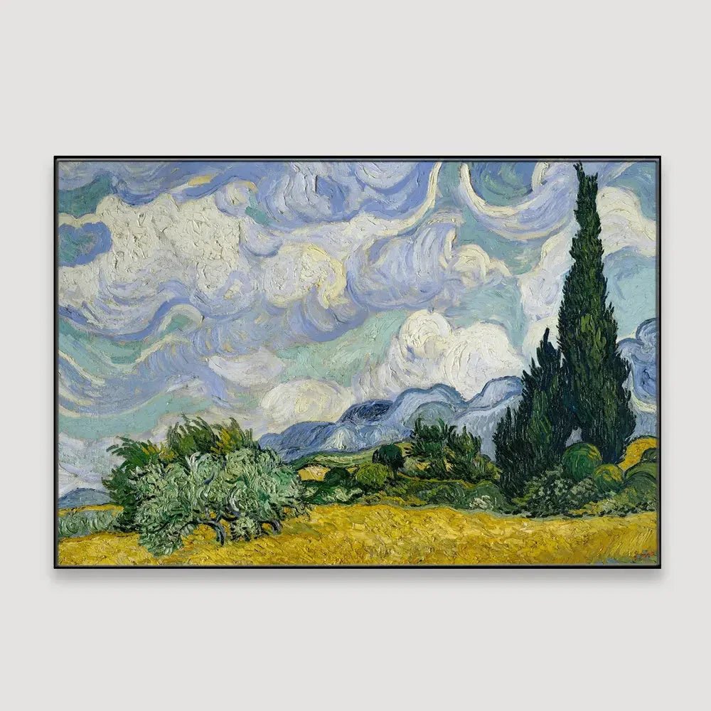 Wheat Field with Cypresses Framed Wall Art - All India Decor