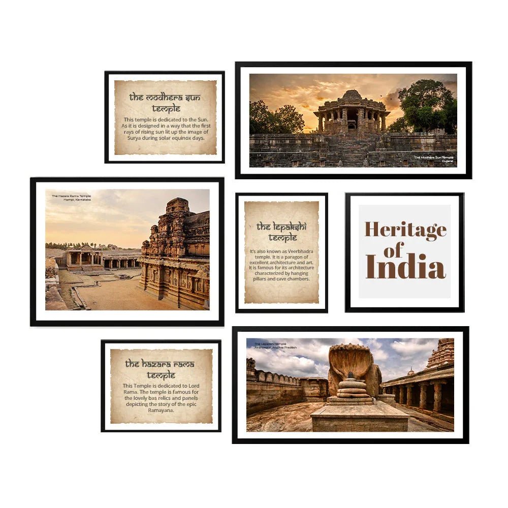 Set Of 7 Frame Sets Of Ancient Heritage Temples Of India - All India Decor