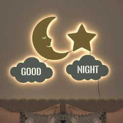 Good Night Moon & Star Backlit Wooden Wall Décor - All India Decor