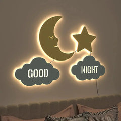 Good Night Moon & Star Backlit Wooden Wall Décor - All India Decor