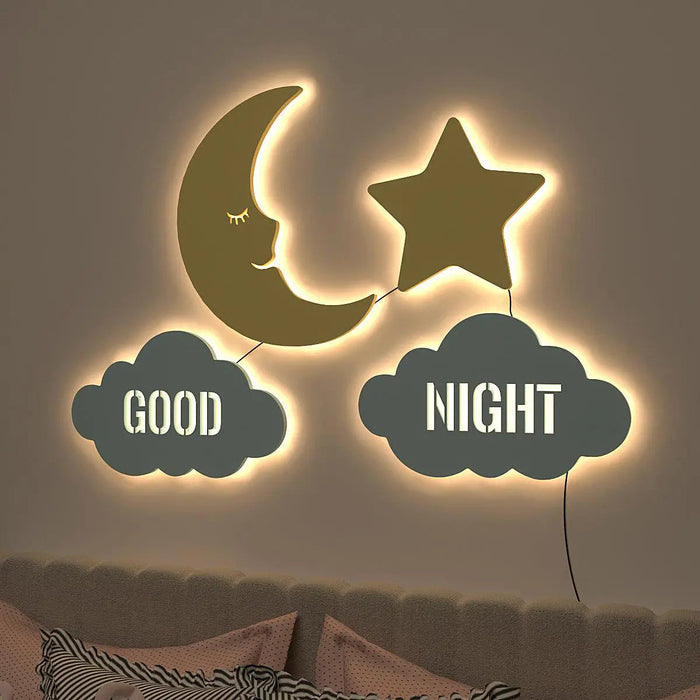 Good Night Moon & Star Backlit Wooden Wall Décor