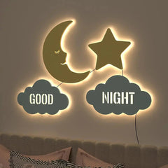 Good Night Moon & Star Backlit Wooden Wall Décor - All India Decor