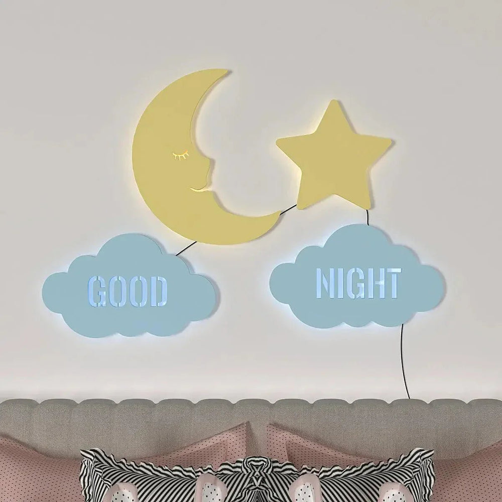 Good Night Moon & Star Backlit Wooden Wall Décor - All India Decor