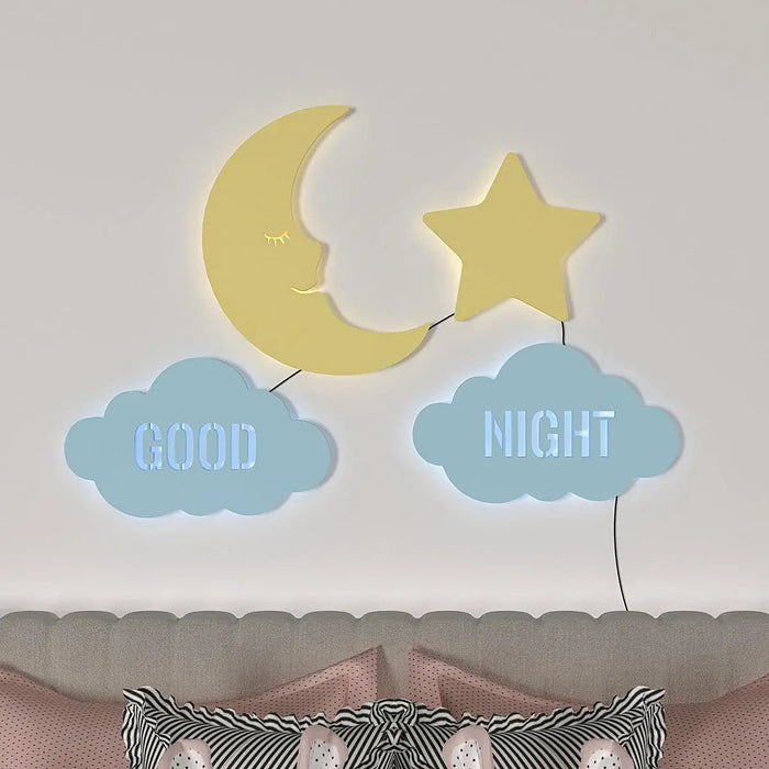 Good Night Moon & Star Backlit Wooden Wall Décor