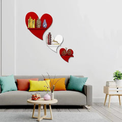 Heart Shape Wood Wall Shelf / Book Shelf, Red and White Color - All India Decor