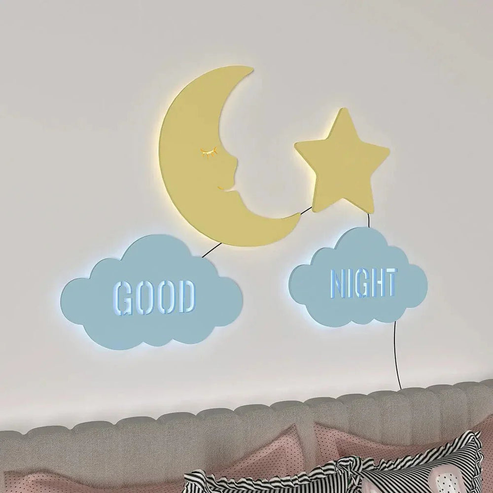 Good Night Moon & Star Backlit Wooden Wall Décor - All India Decor