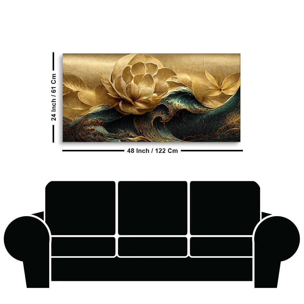 Modern Golden Flower and Waves Canvas Wall Painting - All India Decor