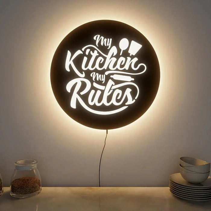 High-Quality 'My Kitchen My Rules' Backlit Wall Decor for Kitchen Decor