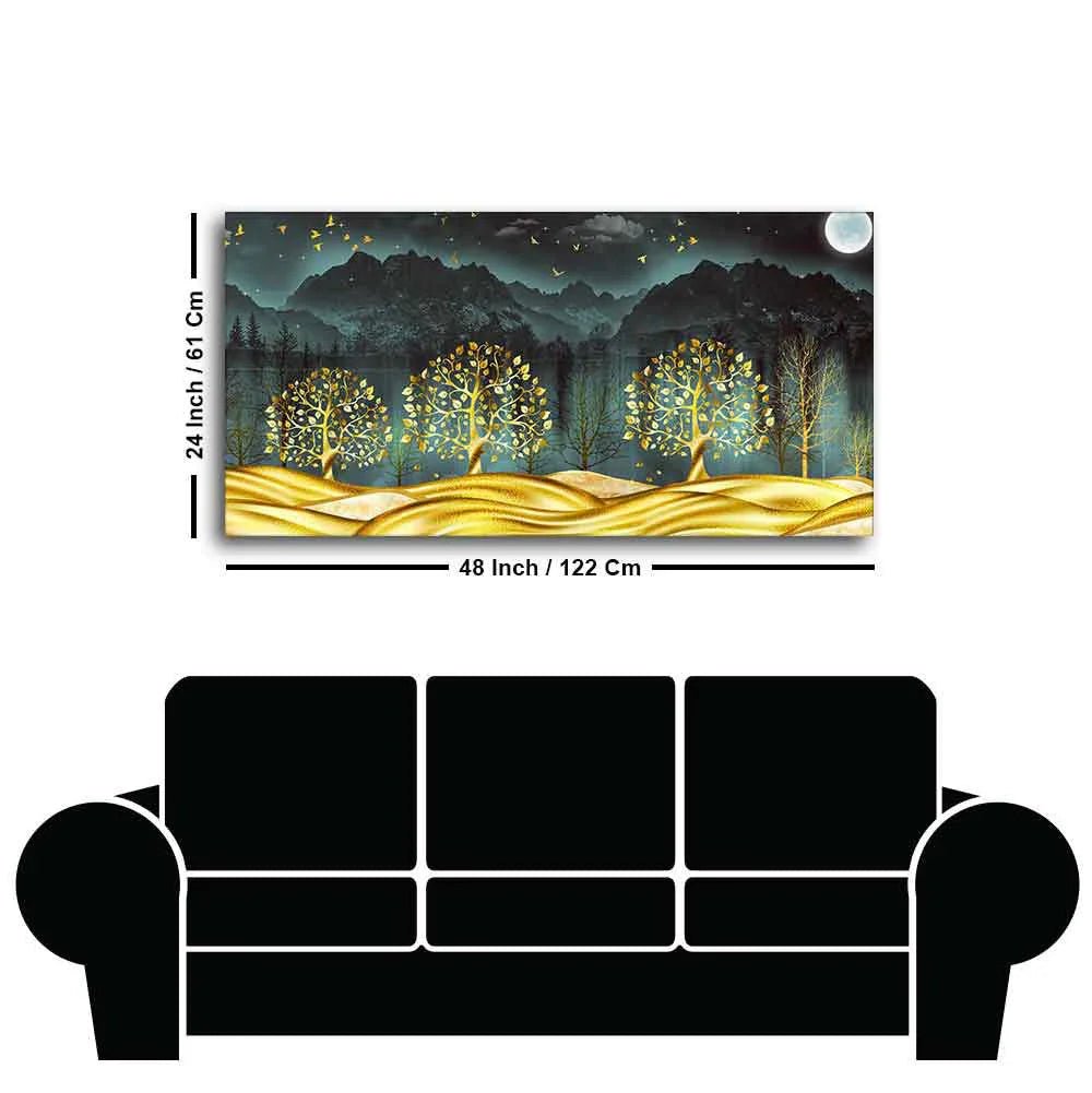 Wall Painting of Golden Trees in Dark Forest - All India Decor