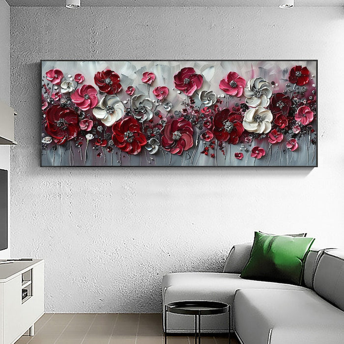 Abstract Red Flower Landscape Painting on Canvas, Extra Large Wall Art Original Texture Floral Wall Art Retro Wall Art Living Room Decor Online