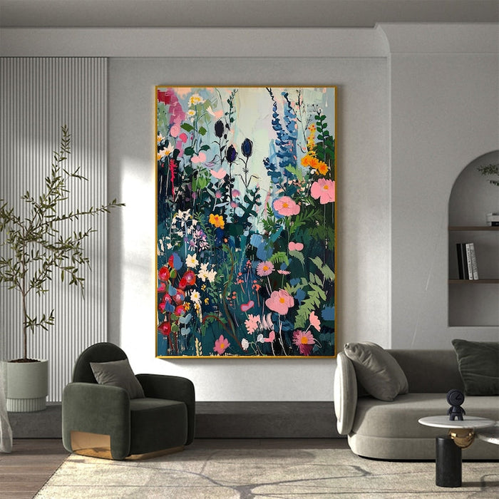 Large Colorful Flower Painting on Canvas, Canvas Wall Art, Abstract Blossom Floral Art, Original Minimalist Living Room Home Decor Gift Online