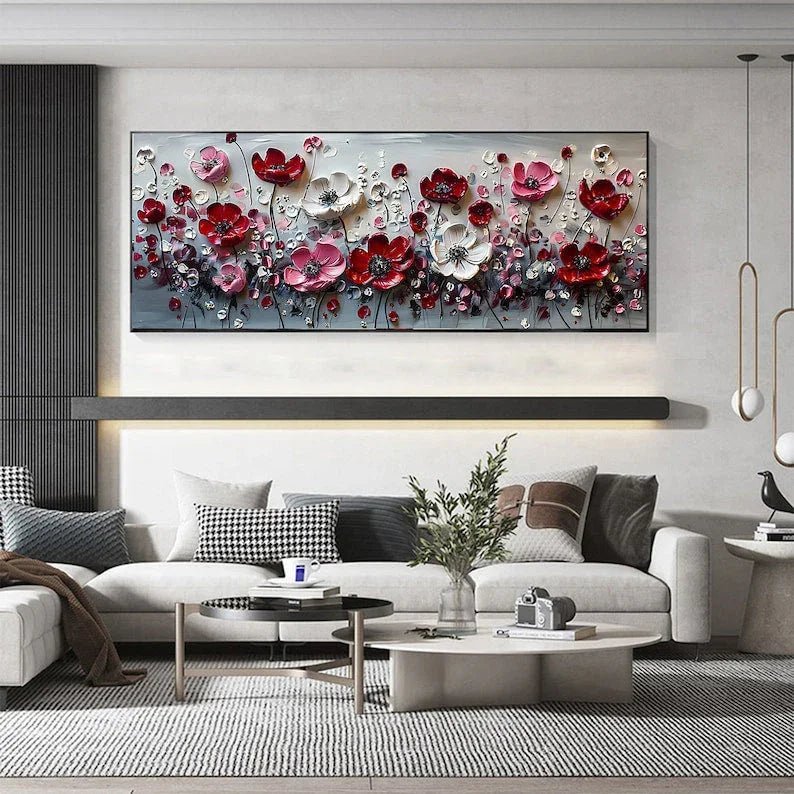 Abstract Flower Landscape Painting on Canvas Large Wall Art, Original Texture Floral Wall Art, Modern Bedroom Wall Decor Handmade Gift Online - All India Decor