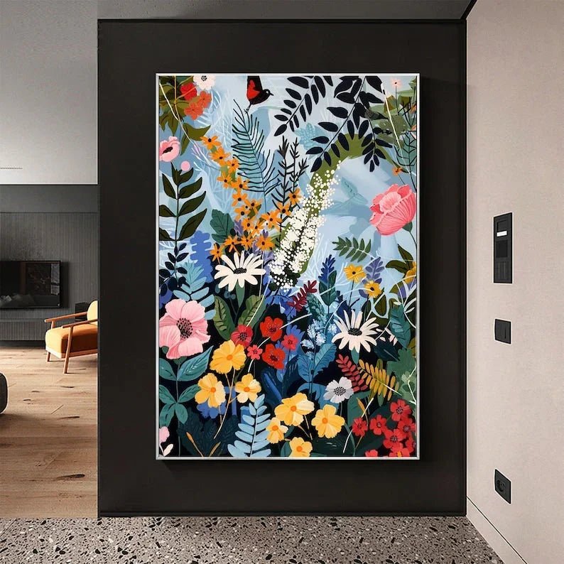 Original Blossom Tree Painting on Canvas, Large Abstract 3D Textured Blue Floral Wall Art Custom Modern Fashion Living Room Home Decor Online - All India Decor