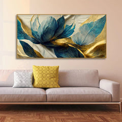 Beautiful Golden Flower and Waves Canvas Wall Painting - All India Decor