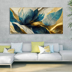 Beautiful Golden Flower and Waves Canvas Wall Painting - All India Decor