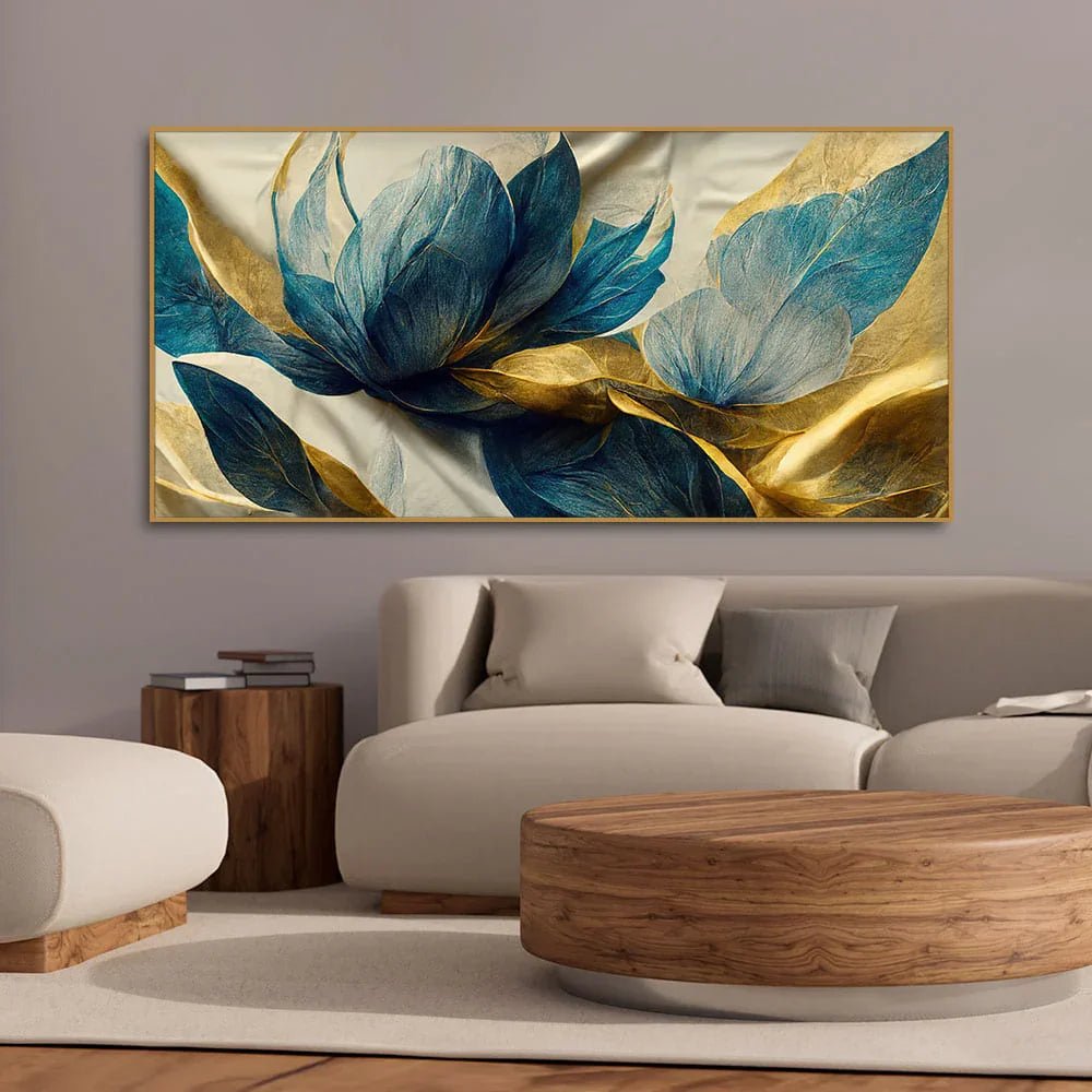 Beautiful Golden Flower and Waves Canvas Wall Painting - All India Decor