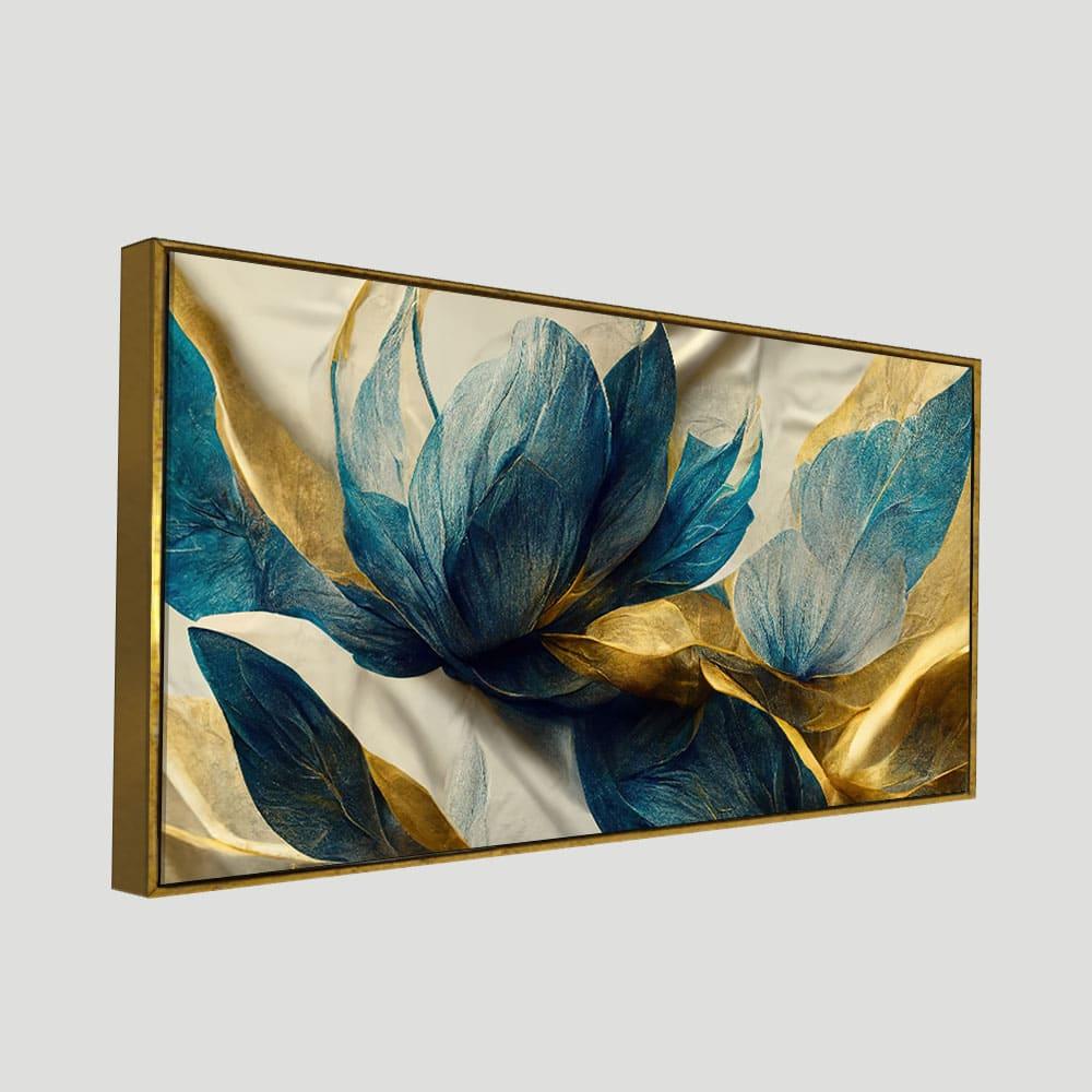 Beautiful Golden Flower and Waves Canvas Wall Painting - All India Decor