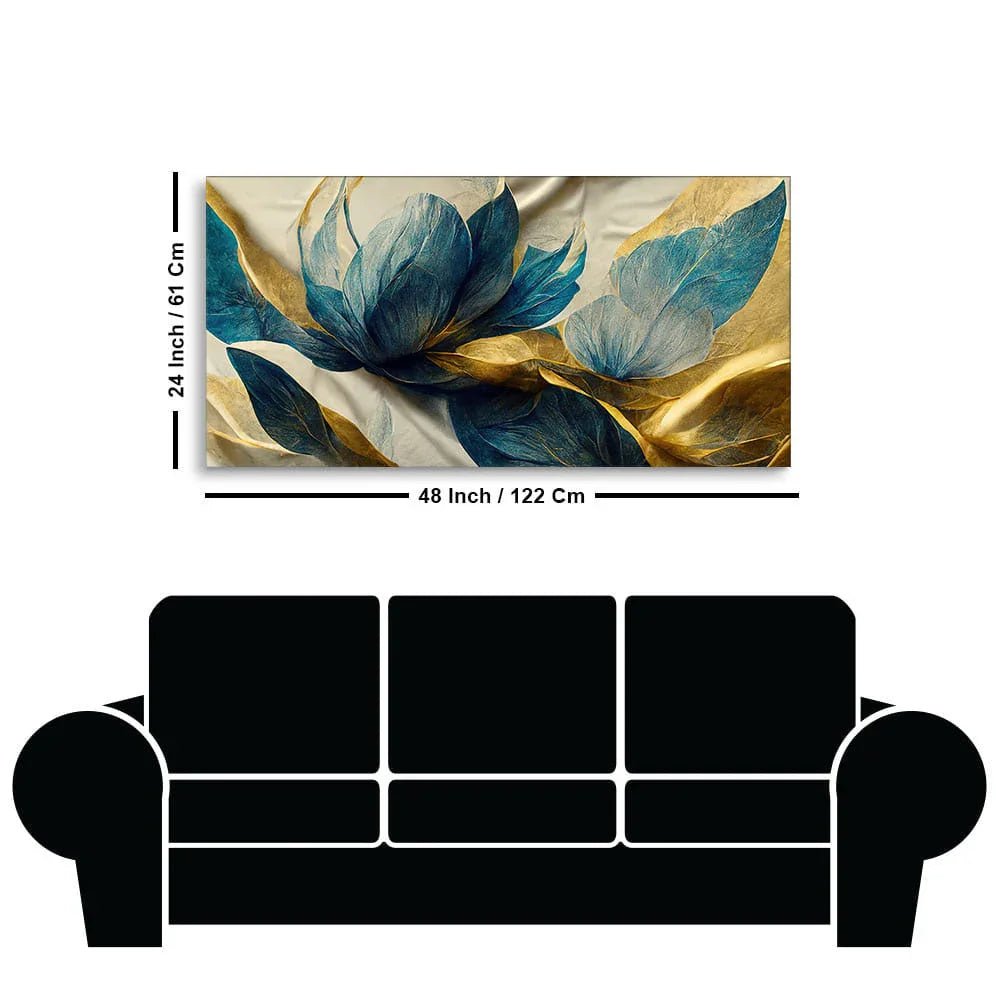 Beautiful Golden Flower and Waves Canvas Wall Painting - All India Decor