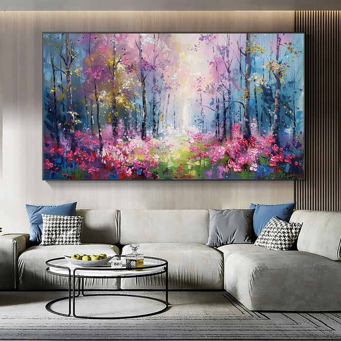 Abstract Blossom Floral Painting on Canvas, Original Large Colorful Flower Landscape Wall Art, Custom Modern Living Room Bedroom Decor Online