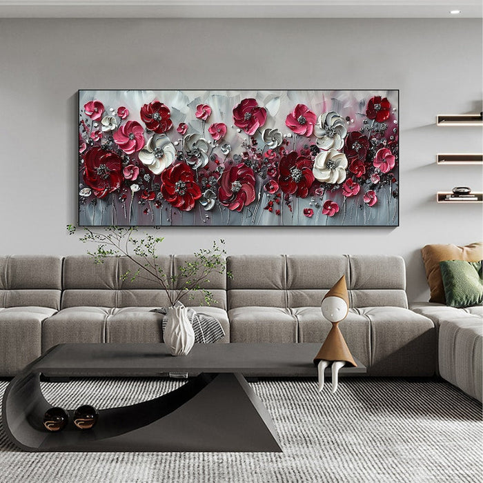 Abstract Red Flower Landscape Painting on Canvas, Extra Large Wall Art Original Texture Floral Wall Art Retro Wall Art Living Room Decor Online