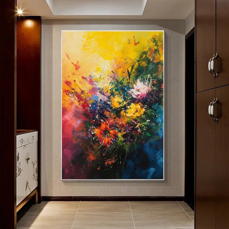 Original Floral Painting on Canvas, Large Abstract 3D Textured Blossom Flower Wall Art Custom Modern Fashion Living Room Home Decor Online - All India Decor