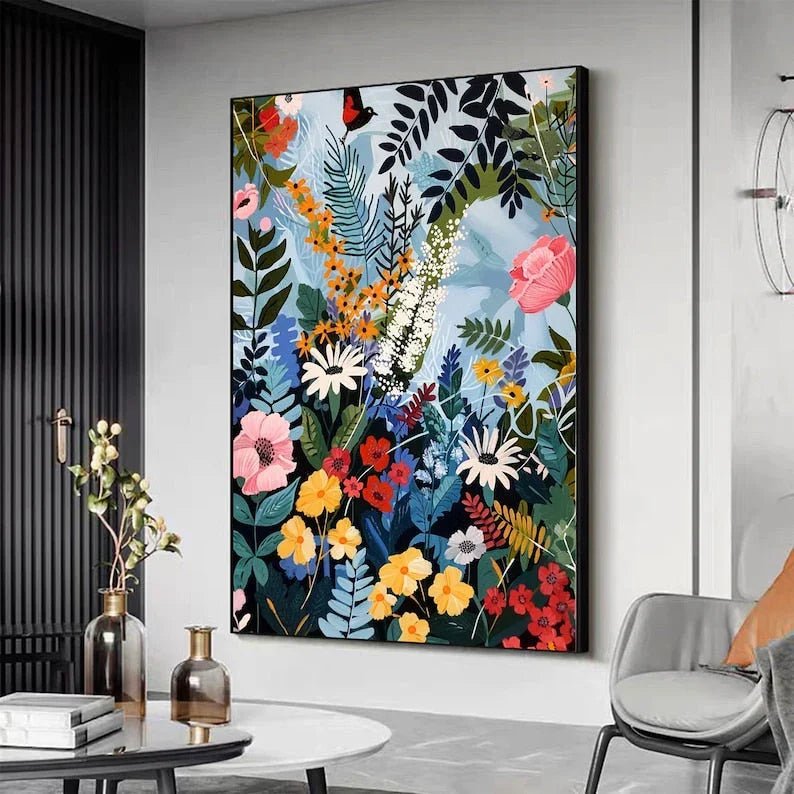 Original Blossom Tree Painting on Canvas, Large Abstract 3D Textured Blue Floral Wall Art Custom Modern Fashion Living Room Home Decor Online - All India Decor