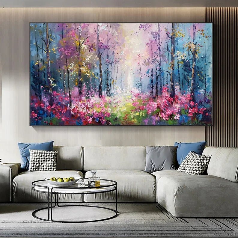 Original Flower Painting on Canvas, Large Abstract Pink Rose Floral Wall Art, Minimalist Large Wall Art, Custom Modern Living Room Decor Online - All India Decor
