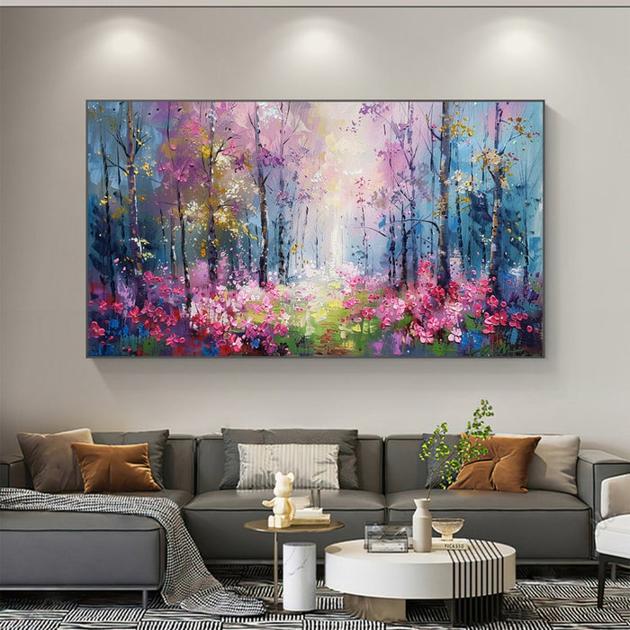 Abstract Blossom Floral Painting on Canvas, Original Large Colorful Flower Landscape Wall Art, Custom Modern Living Room Bedroom Decor Online
